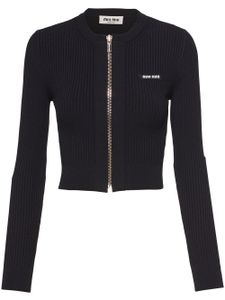 Miu Miu cardigan zippé à logo imprimé - Noir