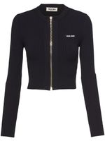 Miu Miu cardigan zippé à logo imprimé - Noir