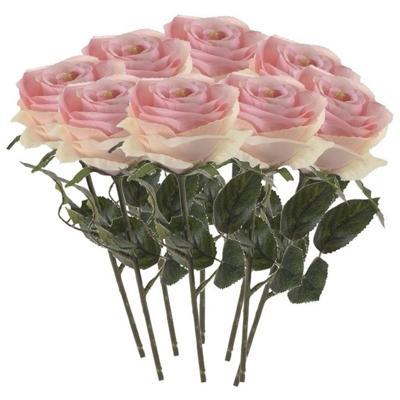 Kunstbloem roos Simone - 8x - licht roze - 45 cm - decoratie bloemen