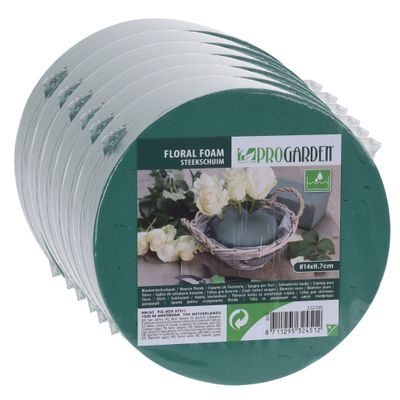 6x stuks steekschuim/oase nat rond groen D14 x H7 cm 6x stuks steekschuim/oase nat rond groen D14 x H7 cm