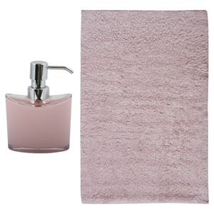 MSV badkamer droogloop mat/tapijt - Bologna - 45 x 70 cm - bijpassende kleur zeeppompje - lichtroze - Badmatjes