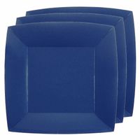 10x stuks feest gebaksbordjes kobalt blauw - karton - 18 cm - vierkant