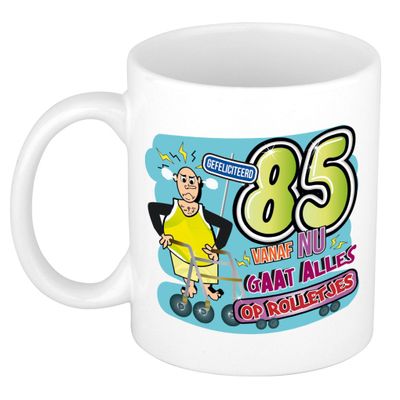 Cadeau / Verjaardag mok 85 jaar - man - rollator- keramiek - mannen cadeautjes