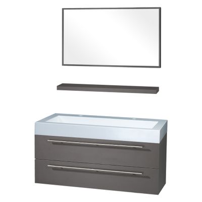 Differnz Force badkamermeubel 100cm 2 kraangaten antraciet met spiegel en planchet Differnz Force badkamermeubel 100cm 2 kraangaten antraciet met spiegel en planchet