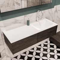 Mondiaz Lush Cloud badmeubel eiken donker bruin 120 cm 2 lades solid surface enkele spoelbak rechts 1 kraangat