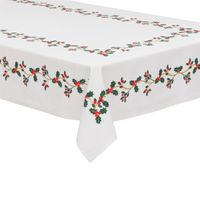 Tafelkleed kerst thema - wit met hulst - polyester - 240 x 140 cm - thumbnail