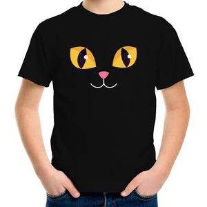 Kat gezicht fun verkleed t-shirt zwart voor kinderen