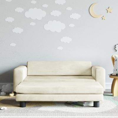 Kinderbank met voetensteun 100x50x30 cm fluweel crmekleurig