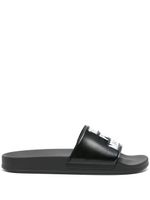 Moschino slogan-embossed strap slides - Noir