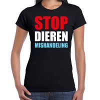 Stop dieren mishandeling demonstratie / protest t-shirt zwart voor dames