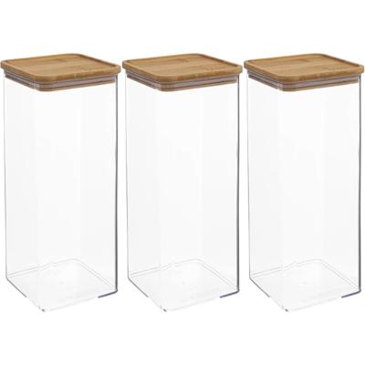 Voedsel bewaren keuken voorraadpot - 3x stuks - kunststof/bamboe - 2000 ml