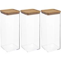Voedsel bewaren keuken voorraadpot - 3x stuks - kunststof/bamboe - 2000 ml