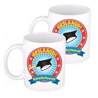 6x stuks geslaagd gefeliciteerd mok / beker 300 ml