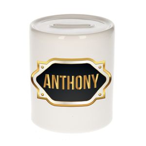 Naam cadeau spaarpot Anthony met gouden embleem