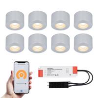 Set van 8 Navarra Smart LED Mini opbouwspots - Veranda spots - 12V 3W 200lm - Dimbaar - Wifi & Bluetooth - 2700K - IP44 waterdicht - RVS