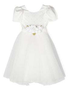 Monnalisa robe en tulle à appliqués fleur - Blanc