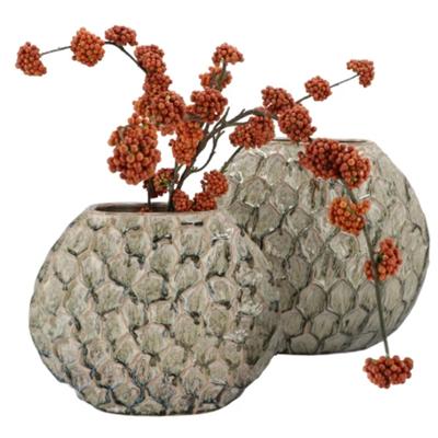 DK Design Bloemenvaas Inga Jada - 2x - plat model - groen - 24 x 10 cm - moderne vaas - schub motief