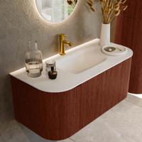 Badmeubel Mondiaz Kurve | 100 cm cm | Meubelkleur Ruby | Wastafelkleur Talc | Solid surface | Wasbak midden spoelbak | 1 kraangat