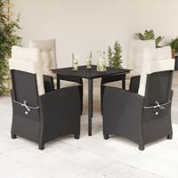 5-delige Tuinset met kussens poly rattan zwart