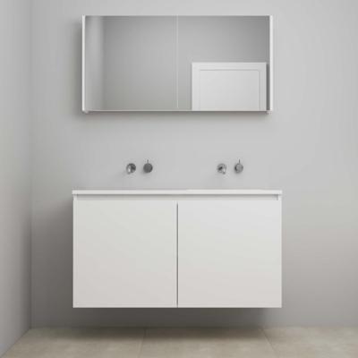 On-Line Badkamermeubelset - 120 cm - Voorgemonteerd - Greeploos 2 Deuren - Acryl Wastafel - Kraangat naar Keuze - Spiegelkast - Hoogglans Wit