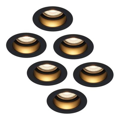 Set van 6 Mari - LED platte inbouwspots met lage inbouwdiepte 58mm - 3,8 Watt 270 Lumen - 2700K Warm wit - GU10 LED Module - Verzonken - Dimbaar - Rond - IP65 waterdicht - Zwart
