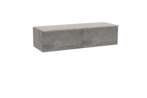 Storke Edge zwevend badmeubel 150 x 52 cm beton donkergrijs met Tavola enkel of dubbel wastafelblad in mat wit/zwart terrazzo