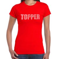Glitter t-shirt rood Topper rhinestones steentjes voor dames - Glitter shirt/ outfit
