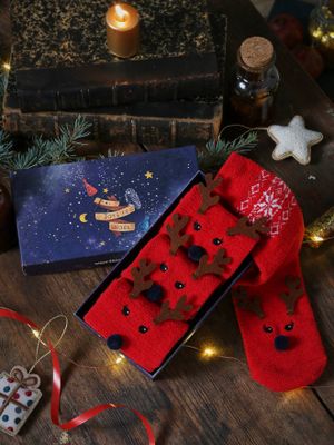 Kerstsokkenpakket voor meisjes + volwassenen Oeko Tex® donkerrood met print