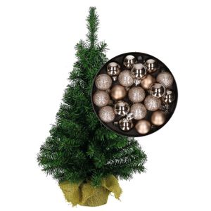 Mini kerstboom/kunst kerstboom H75 cm inclusief kerstballen champagne