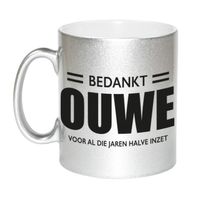 Bedankt ouwe voor de halve inzet pensioen mok / beker zilver afscheidscadeau 330 ml