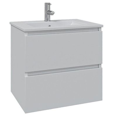 Adema Chaci Badkamermeubelset - 60x46x57cm - 1 keramische wasbak wit - 1 kraangat - 2 lades - mat wit SW1212762/SW733780