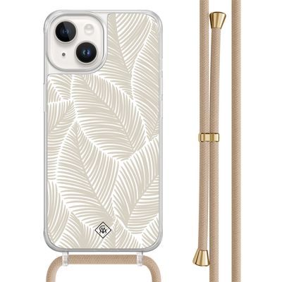 iPhone 14 hoesje met beige koord - Palm leaves beige iPhone 14 hoesje met beige koord - Palm leaves beige