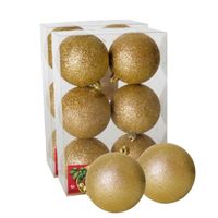 12x stuks kerstballen goud glitters kunststof 8 cm - thumbnail