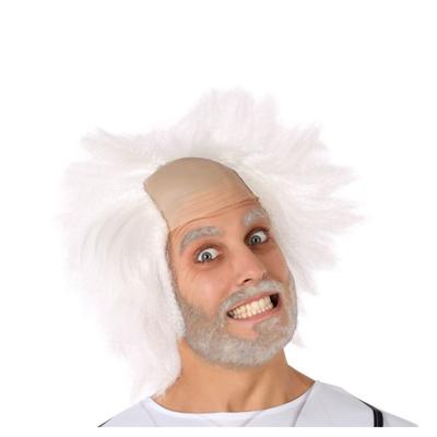 Verkleedpruik voor heren - wit - Professor/oude man - Carnaval - half lang warrig haar