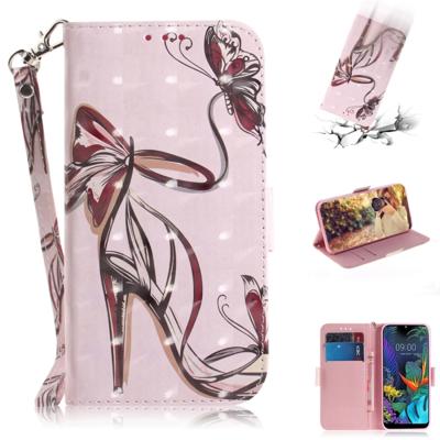3D schilderij Butterfly hoge hakken patroon gekleurde tekening horizontale Flip lederen case voor LG K50 met houder & kaartsleuven & portemonnee