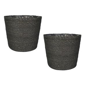 Set van 3x stuks plantenpot/bloempot van jute/zeegras diameter 22 cm en hoogte 19 cm grijs