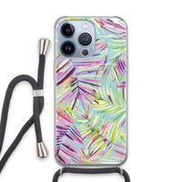 Tropical Palms Blue: iPhone 13 Pro Transparant Hoesje met koord