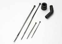 Traxxas - Pipe coupler, molded (black)/ exhaust deflecter (rubber, black)/ cable ties, long (2)/ cable ties, short (2) (TRX-5245X)