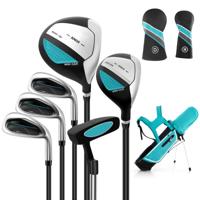 6-Delige Kindergolfclubset met Golftas en Regenhoes Complete Golfset Incl. 7/9/S Ijzer 1 Driver 4 Hybride Putter voor Kinderen 11-13 Jaar