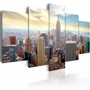 Schilderij -  New York City - Zonsopkomst, Multi-gekleurd, 5luik, wanddecoratie