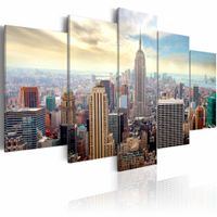 Schilderij -  New York City - Zonsopkomst, Multi-gekleurd, 5luik, wanddecoratie - thumbnail