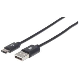 Manhattan USB-kabel USB 2.0 USB-C stekker, USB-A stekker 1.00 m Zwart UL gecertificeerd 353298