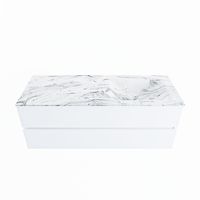 MONDIAZ VICA-DLUX 130cm badmeubel onderkast Talc 2 lades. Inbouw wastafel CLOUD rechts zonder kraangat, kleur Glace.