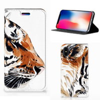 Bookcase Apple iPhone X | Xs Watercolor Tiger - thumbnail