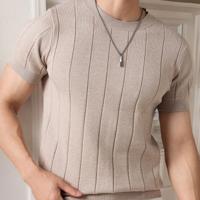 Bon&Bon Homme Men's Navy Blue Rib-Knit Short Sleeve Crew Neck Top Multicolor / XL