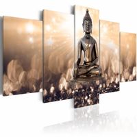 Schilderij - Boeddha - Inspiratie door Overpeinzing , 5luik , premium print op canvas , 100x50cm