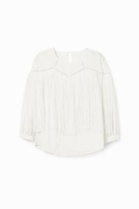 Blouse met geborduurde franjes - WHITE - M