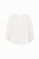 Blouse met geborduurde franjes - WHITE - L - thumbnail