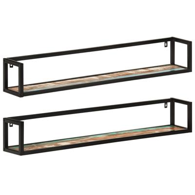 Wandschappen 2 st 110x17x17 cm massief gerecycled hout en ijzer