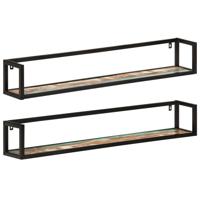 Wandschappen 2 st 110x17x17 cm massief gerecycled hout en ijzer